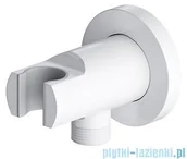 Baterie umywalkowe - Omnires przyłącze kątowe mosiężne z uchwytem na słuchawkę biały mat 8873WM - miniaturka - grafika 1