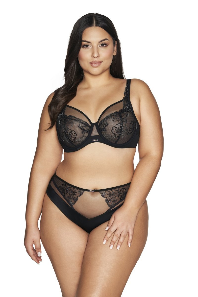 Biustonosz Soft AV 2072 miękki czarny z kwiatowym haftem 65J