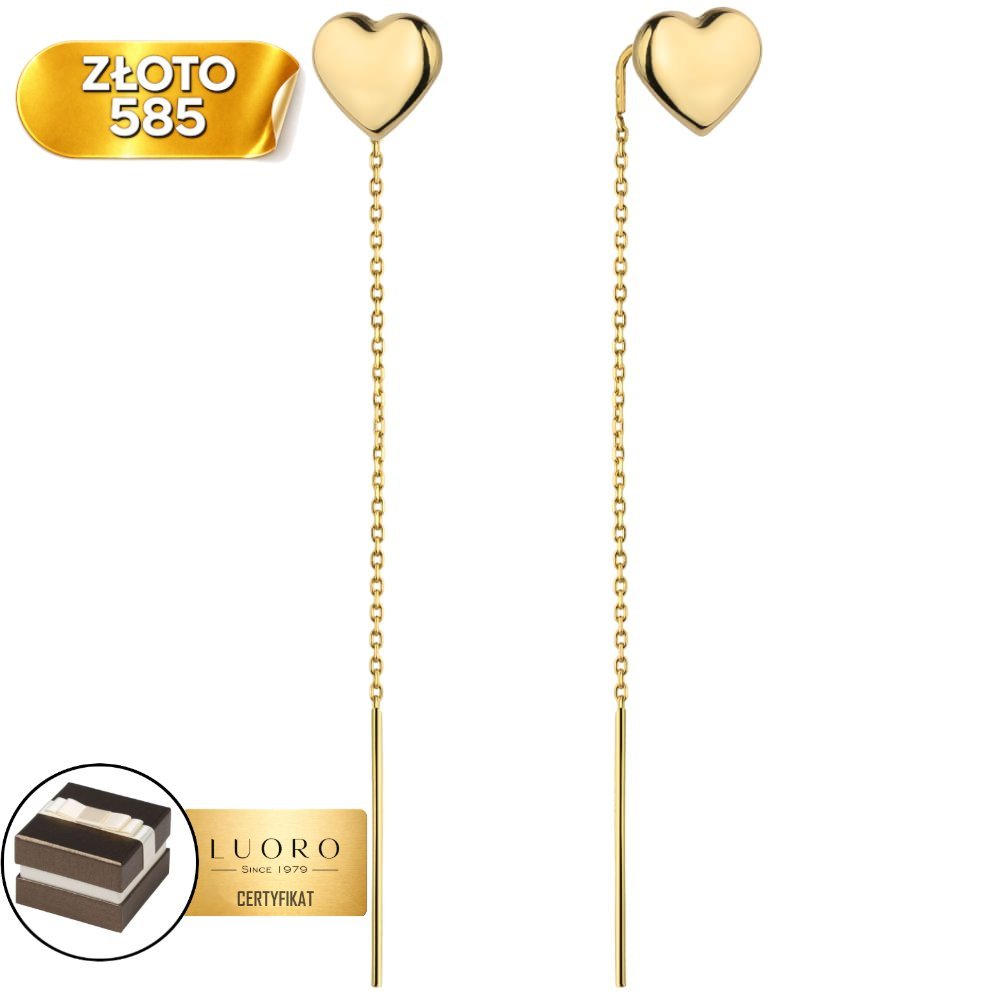 KOLCZYKI ZŁOTE 585 14K PRZEWLEKANE SERCA DMUCHANE 6 CM ELEGANCKIE