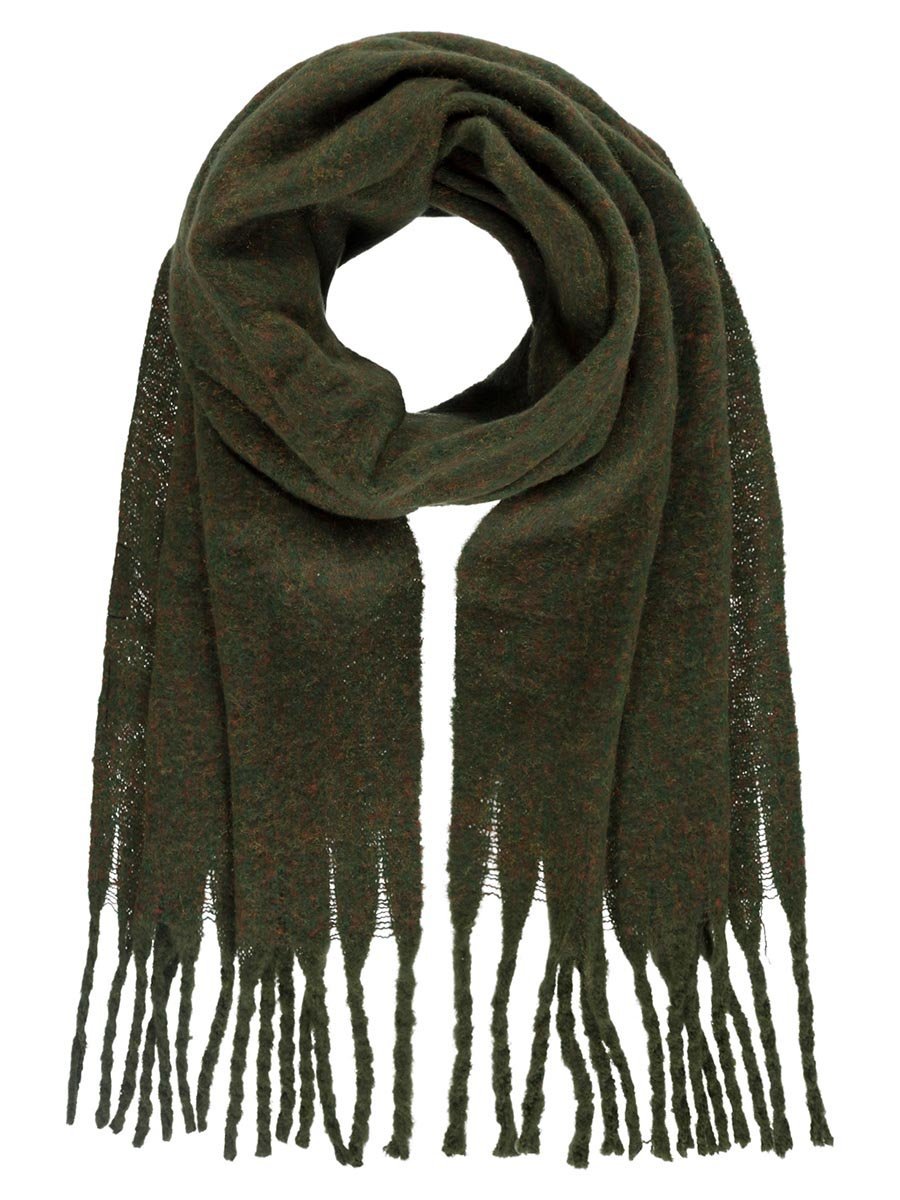 Damski szalik z frędzlami oliwkowy Passigatti