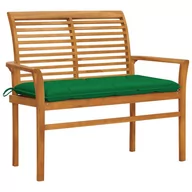 Ławki ogrodowe - vidaXL Ławka ogrodowa z zieloną poduszką, 112 cm, lite drewno tekowe 3062669 - miniaturka - grafika 1
