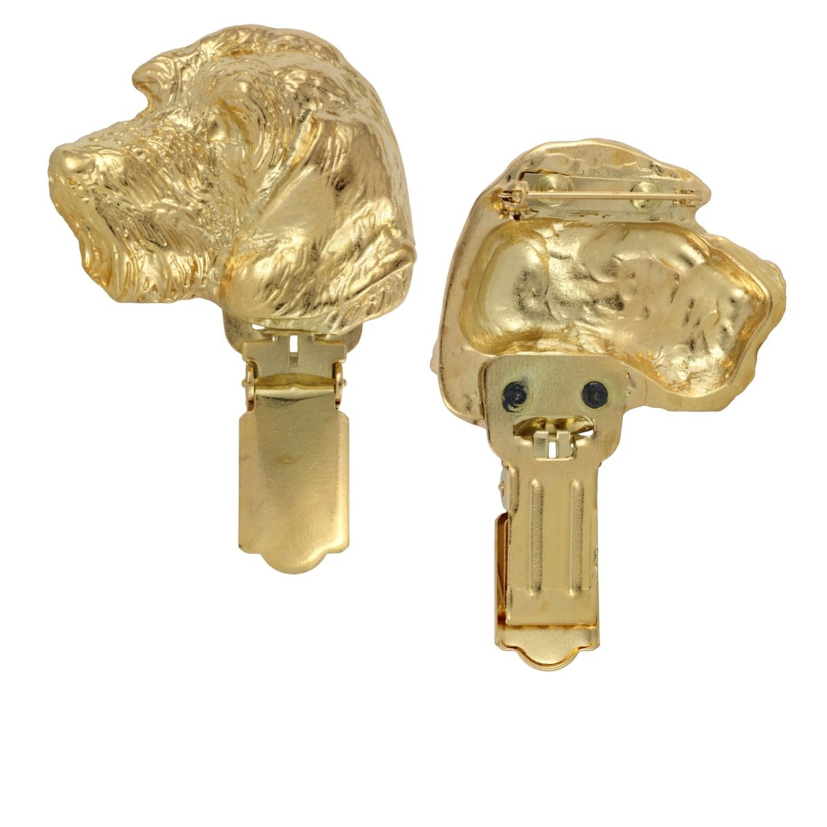 Jamnik szorstkowłosy - broszka z klipsem, pozłacany uchwyt na numer startowy, elegancka przypinka na wystawę psów marki Art-Dog