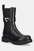 Botki damskie - Love Moschino botki skórzane damskie kolor czarny na płaskim obcasie JA24044G1NIA0000 - miniaturka - grafika 1