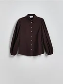 Koszule damskie - Reserved - Koszula z dodatkiem lnu - ciemnobrązowy - miniaturka - grafika 1