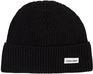 Calvin Klein Męska czapka z dzianiny Essential Patch Beanie Ck Black, OS, Ck czarny, Rozmiar uniwersalny - Czapki damskie - miniaturka - grafika 1