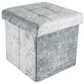 Pufy i podnóżki - Składany stołek do siedzenia 30x30x30 cm w kolorze aksamitnym niebiesko-szarym - kostka do siedzenia ze schowkiem i pokrywą z aksamitnym pokryciem -.. - miniaturka - grafika 1