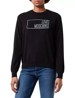 Swetry damskie - Love Moschino Sweter damski z Lurex żakardowym swetrem Intarsia, Czarny, 38 - grafika 1