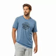 Koszulki sportowe męskie - Męska koszulka z wełny merino Jack Wolfskin KAMMWEG GRAPHIC S/S M elemental blue - S - miniaturka - grafika 1