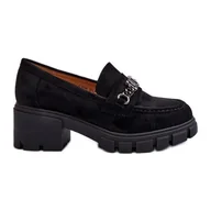 Mokasyny damskie - Vinceza Mokasyny Na Masywnym Obcasie Czarne Eriella - miniaturka - grafika 1