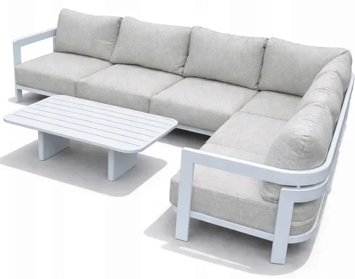 Zestaw Meble Ogrodowe Aluminiowe MALIBU Narożnik + stolik Biały