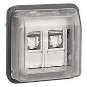 Gniazdka elektryczne - Hager Polo W.1 Moduł gniazdo komputerowe podwójne UAE 8/8-biegunowe z pokrywą kat. 6/klasa E IP55 szary 14103505 14103505 - miniaturka - grafika 1