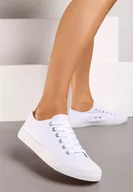 Trampki damskie - Białe Klasyczne Trampki Sznurowane Przed Kostkę Elleriome - miniaturka - grafika 1