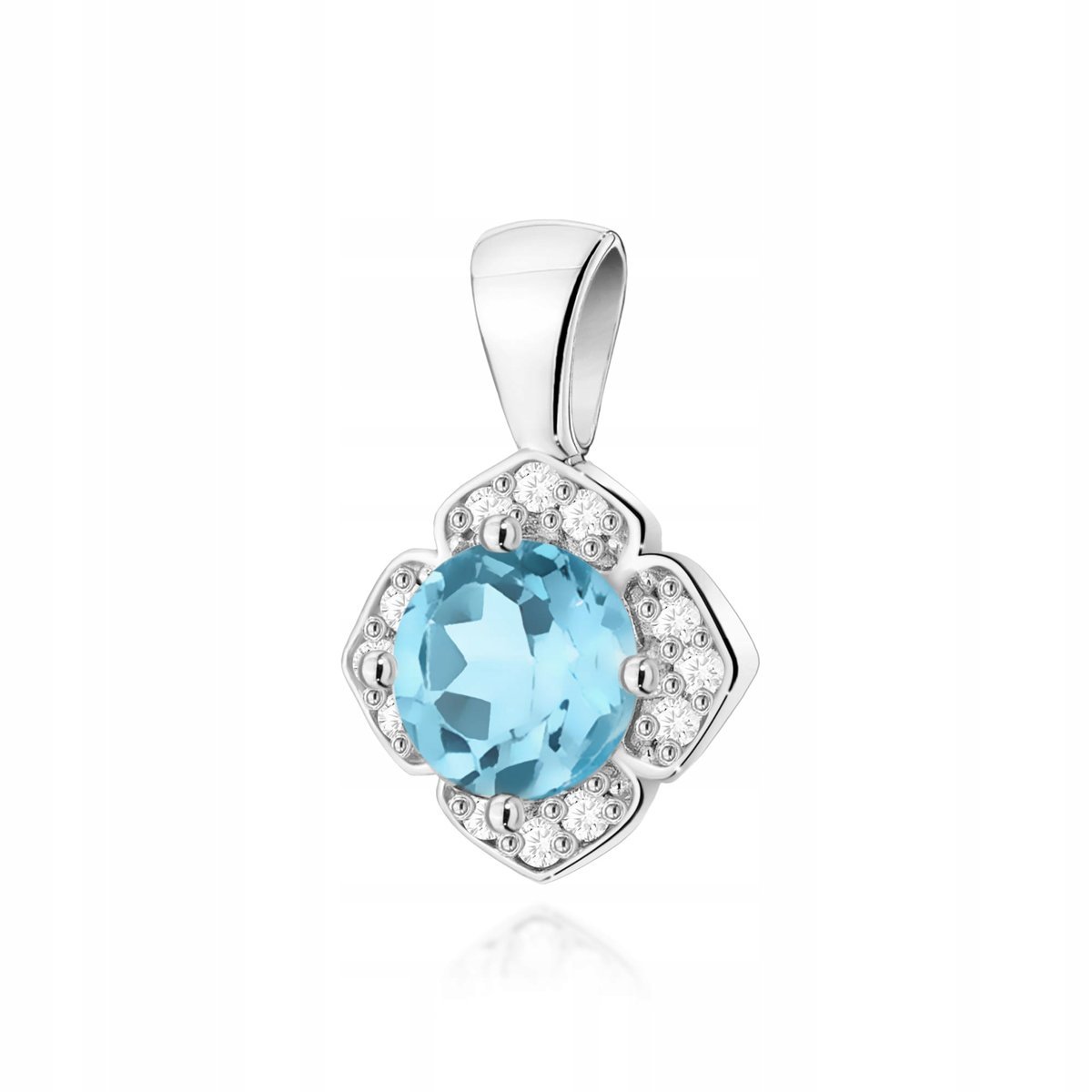 Przywieszka z białego złota 585 topaz swiss naturalny 0,50ct kwiat brylanty