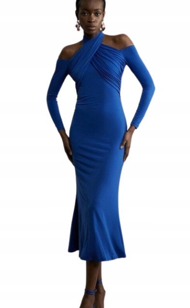 KAREN MILLEN PETITE GRANATOWA SUKIENKA MIDI Z DŁUGIM RĘKAWEM M B1C