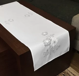 Bieżnik z haftem, 40x140, biała w kwiaty, OH-160-A - Obrusy i serwetki - miniaturka - grafika 1