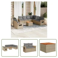 Sofy ogrodowe - The Living Store 10-cz. zestaw mebli ogrodowych z poduszkami - beżowy - polirattan - Sofa Ogrodowa - miniaturka - grafika 1