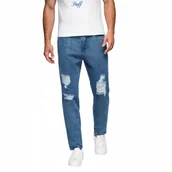 Spodnie męskie - Spodnie męskie CARROT FIT z przetarciami - niebieskie V2 OM-PADP-0250 r XXL - miniaturka - grafika 1