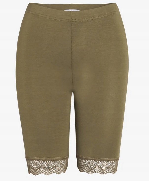NOA NOA krótkie legginsy spodenki essential lace r.S zielone khaki koronka