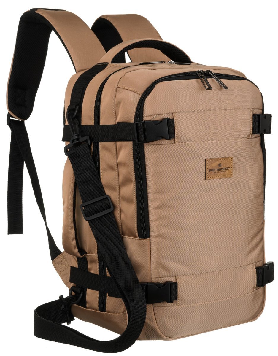 Peterson plecak torba podróżna do samolotu Wizzair Ryanair 40x20x25 bagaż podręczny kabinowy ergonomiczny z uchwytem na walizkę beżowy