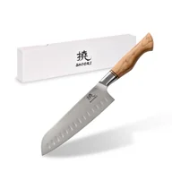 Noże kuchenne - Shiori 撓 Shibuki Santoku - uniwersalny, wielozadaniowy nóż szefa kuchni ze stali sandvik 14C28N - miniaturka - grafika 1