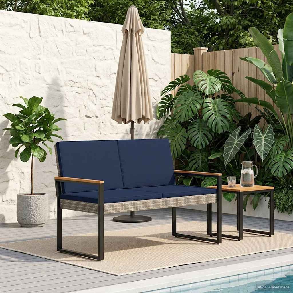 vidaXL Ławka ogrodowa Szary i granatowy 107 x 61 x 80 cm polirattan
