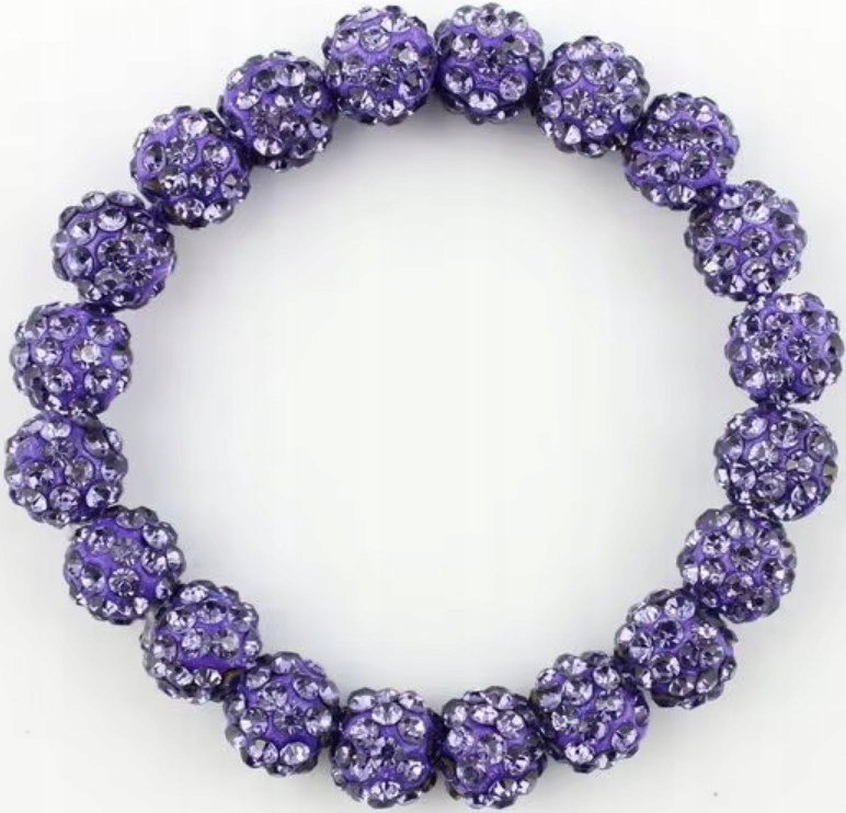 Fioletowa Bransoletka z Koralików Shamballa Elastyczna Ręcznie Robiona