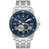 Zegarki męskie - Bulova Męski zegarek analogowy automatyczny z paskiem ze stali nierdzewnej 98A302, Srebrny - miniaturka - grafika 1