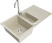 Zlewozmywaki z baterią - Mexen Matias zlewozmywak granitowy 1,5-komorowy z ociekaczem i baterią kuchenną Telma, beżowy - 6502-69-670200-00 - miniaturka - grafika 1