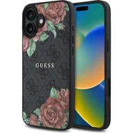 Etui i futerały do telefonów - Etui GUESS 4G Flowers Print MagSafe do Apple iPhone 16 Czarny - miniaturka - grafika 1