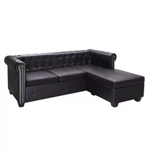 vidaXL Sofa Chesterfield w kształcie litery L, sztuczna skóra, czarna - Narożniki - miniaturka - grafika 1