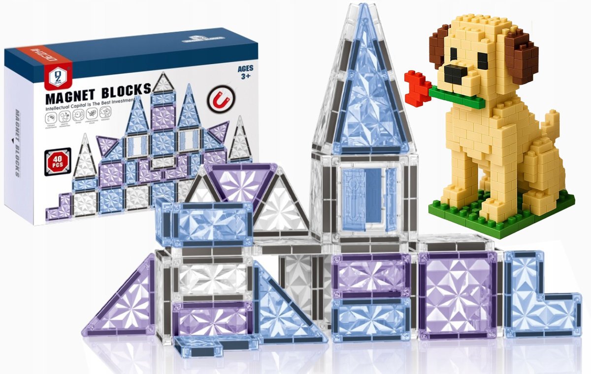 KLOCKI MAGNETYCZNE KONSTRUKCYJNE ZESTAW 3D EDUKACYJNE 40 el 153A +GR