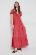 Sukienki - Pepe Jeans sukienka Bernardette kolor czerwony maxi rozkloszowana - miniaturka - grafika 1