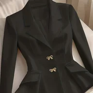 Marynarki i żakiety damskie - TEMU Wiosenna/Jesienna Damska Jednokolorowa Prosta Lekka Marynarka do Dojazdów - miniaturka - grafika 1