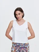 Bluzki damskie - Biały top z ozdobnym obszyciem - miniaturka - grafika 1