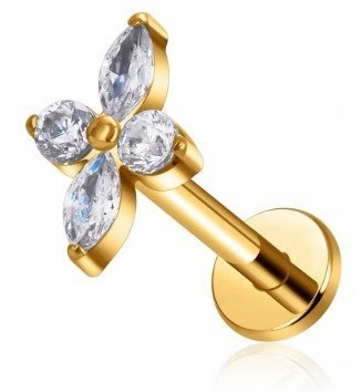 Tytanowy Kolczyk Labret PIERCING z Cyrkoniami Kwiatek HELIX Lobe 1,2/8
