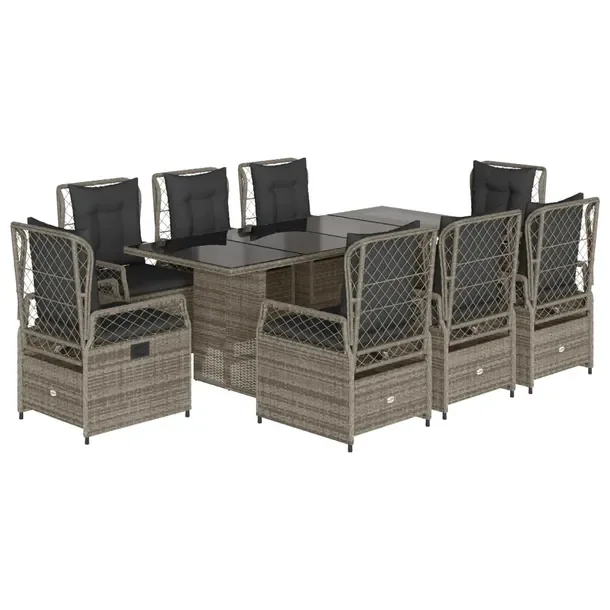 Zestaw mebli ogrodowych szary rattan PE, stół 190x80x74 cm, 8 krzeseł