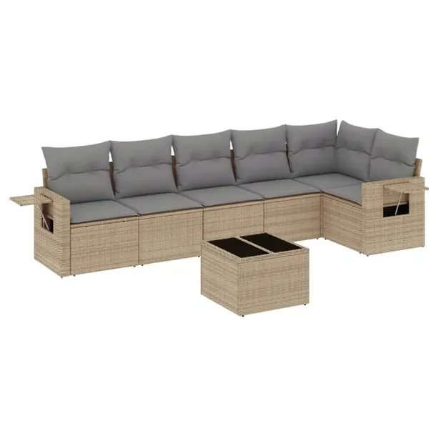 Zestaw mebli ogrodowych beżowy, rattan PE, 55 x 62 x 69 cm