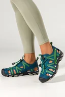 Sandały damskie - Turkusowe sandały trekkingowe damskie na elastycznej bieżnikowanej podeszwie z regulowaną elastyczną sznurówką zakryta pięta zielone wstawki Casu 23.. - miniaturka - grafika 1