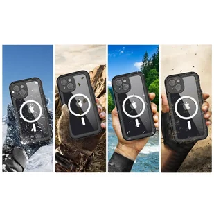 Etui do iPhone 15 wodoodporne Mag Safe Case pancerne wodoszczelne obudowa czarno-szare - Etui i futerały do telefonów - miniaturka - grafika 25