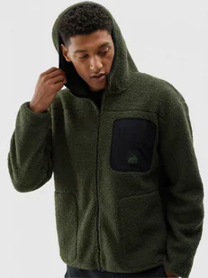 Męski polar sherpa rozpinany z kapturem 4F 4FWAW24TFLEM253 - oliwkowy/khaki - Koszulki sportowe męskie - miniaturka - grafika 1