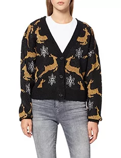 Urban Classics Damska bluza z kapturem oversized Christmas Cardigan, black/gold, XXL - Bluzy damskie - miniaturka - grafika 1