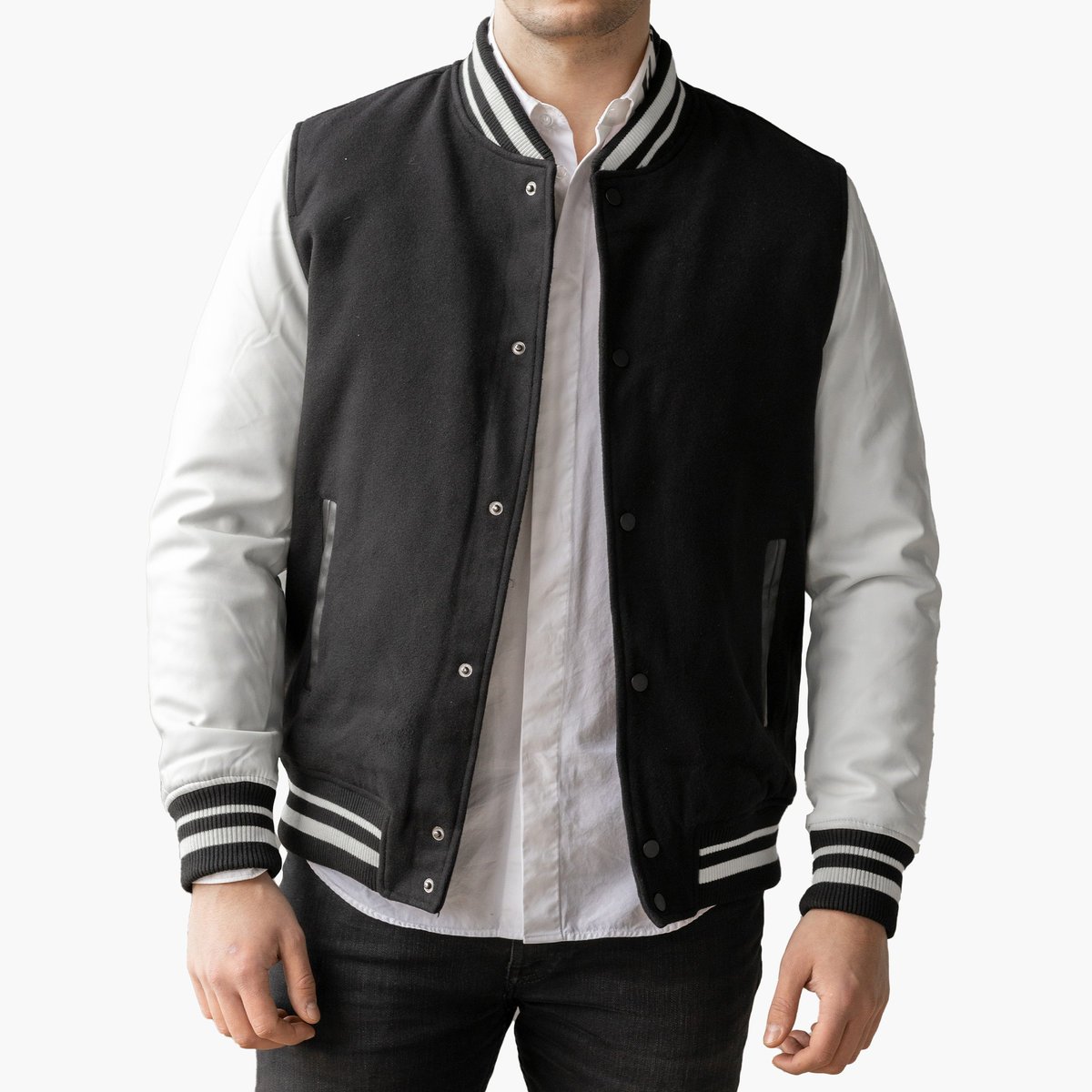 Kurtka męska bomberka wiosenna czarna z białymi rękawami S Czarny