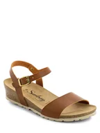 Sandały damskie - Sunbay Sandały w kolorze jasnobrązowym na koturnie - miniaturka - grafika 1