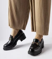 Mokasyny damskie - Czarne półbuty na obcasie Fabrizio -37 - miniaturka - grafika 1