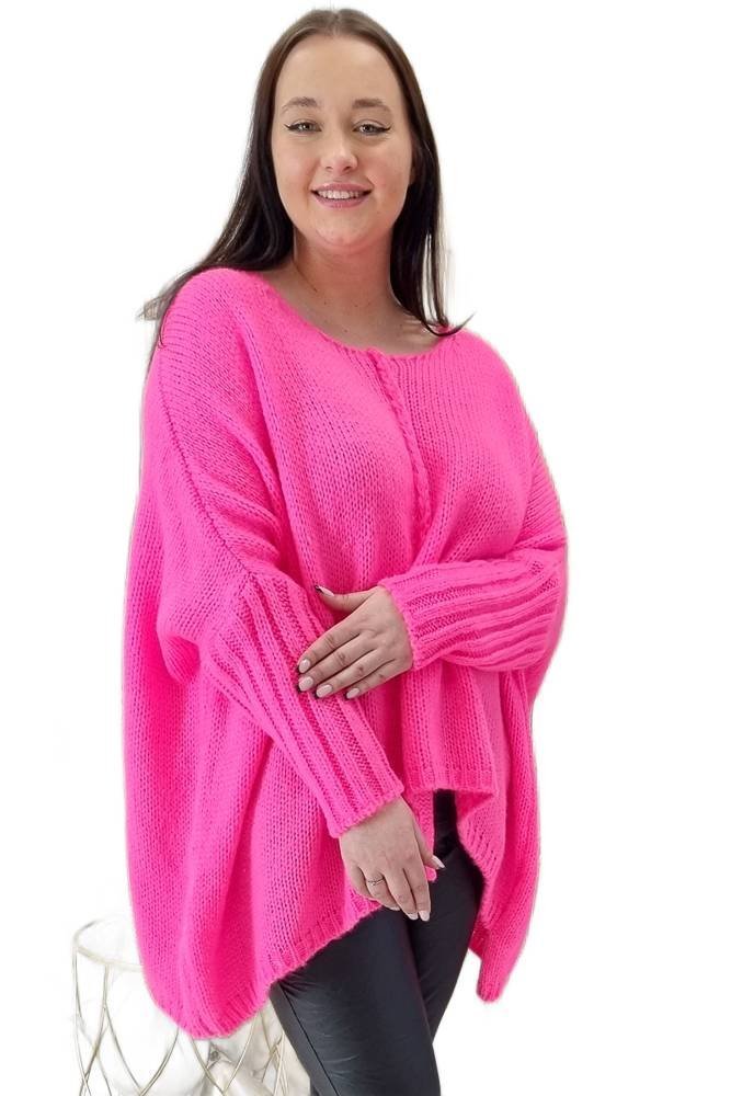 Asymetryczny Sweter Oversize Różowy UNI