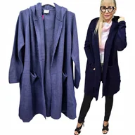 Swetry damskie - GRANATOWY KARDIGAN ciepła narzutka sweter ciepły miły kaptur 50 52 5xl 6xl - miniaturka - grafika 1