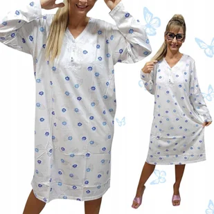 KOSZULA NOCNA BASII ROZPINANA BAWEŁNA długi rękaw prezent 50 52 5xl 6xl - Bielizna nocna - miniaturka - grafika 1