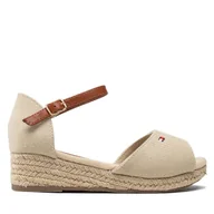 Buty dla dziewczynek - Espadryle Tommy Hilfiger Rope Wedge Sandal T3A7-32185-0048 M Beżowy - miniaturka - grafika 1