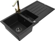 Zlewozmywaki z baterią - Mexen Andres zlewozmywak granitowy 1,5-komorowy z ociekaczem i baterią kuchenną Rita, czarny - 6515-77-670300-50-B - miniaturka - grafika 1