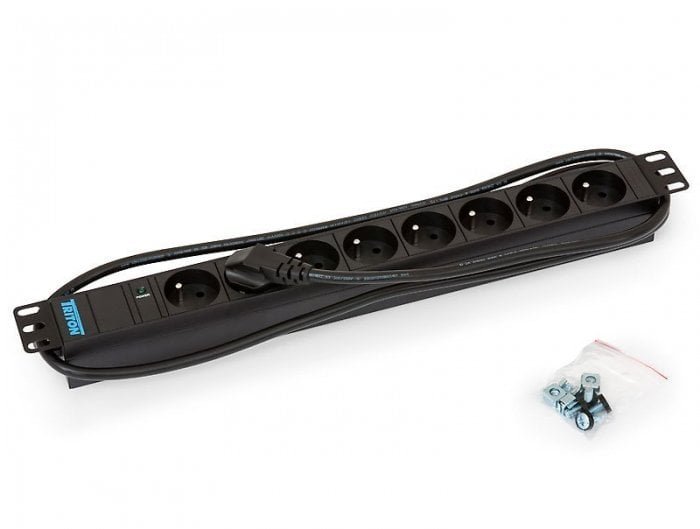 Energenie Triton Listwa zasilająca 19 RAB-PD-X05-A1 8 gniazd w standardzie SN max. 16 A przewód 3 x 1 5 mm o długości 2 m wtyk DIN49441 16 A kolor czarny RAL 9005 wskaźnik zasilania LED